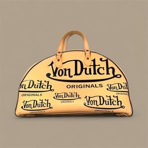 Vintage 90s Y2k Von Dutch All Over Print Peach Genuine Leather XL Duffle Bag